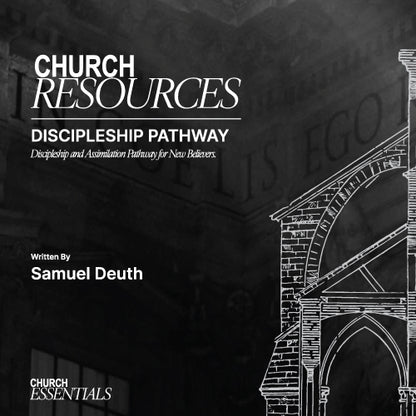 Cover of 'Church Resources Discipleship Pathway' by Samuel Deuth with architectural design elements.